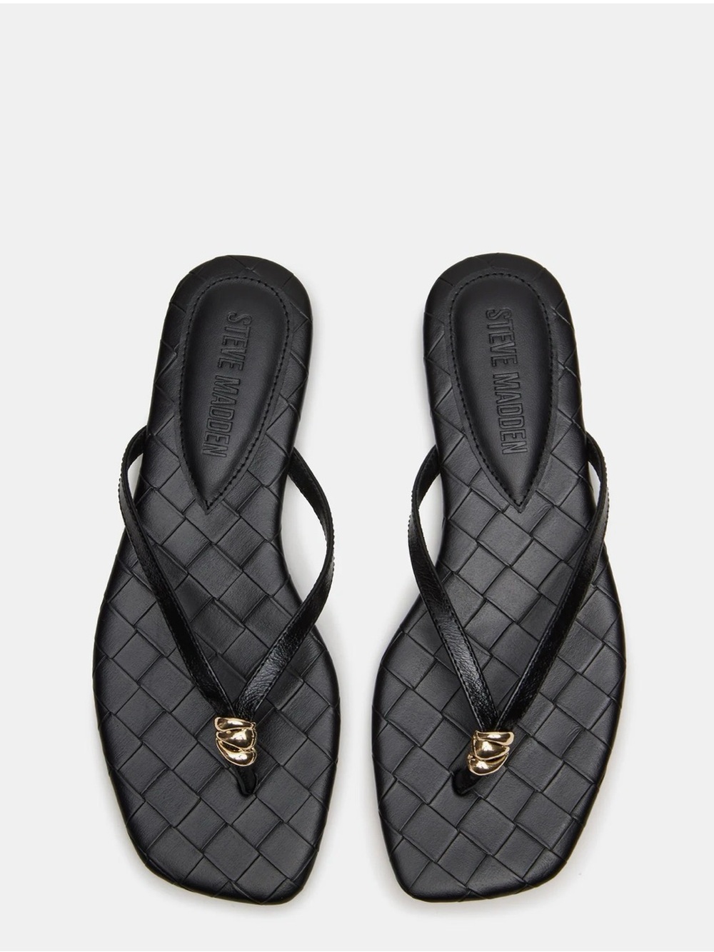 Steve Madden Black Quilted Thong Sandals MALIYAH leather